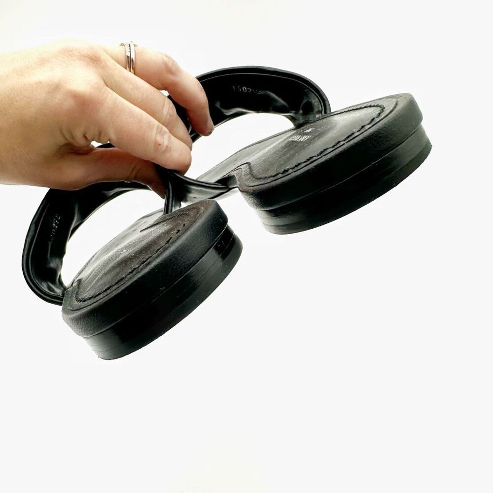 LOUIS VUITTON Embossed Monogram Revival Flat Mules Size 37 Black Logo Slides - Picture 8 of 12